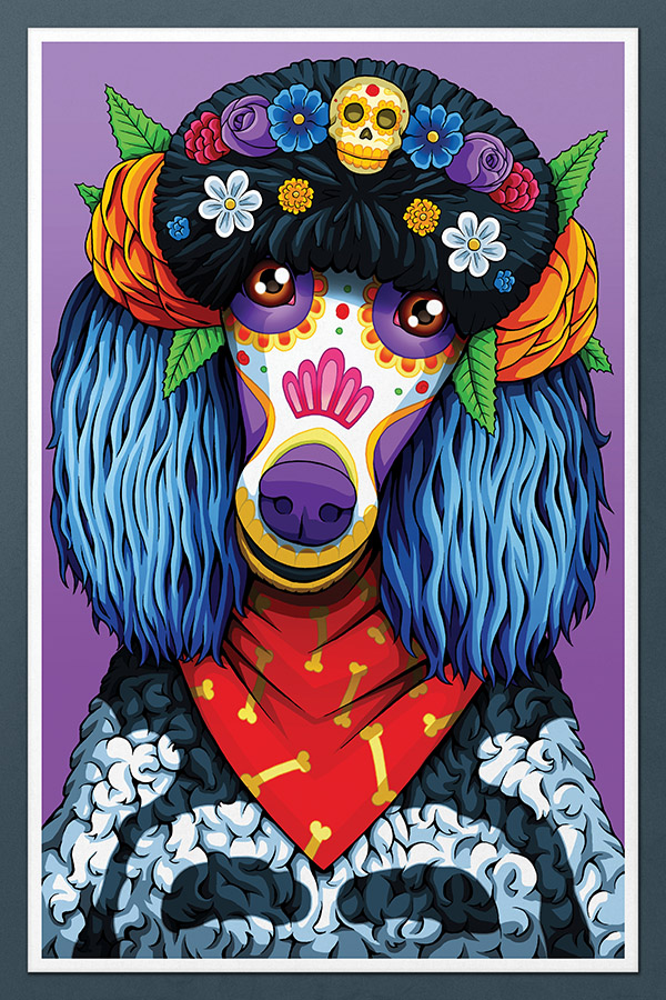 Day of the Dead Dog Poodle Art Print - 