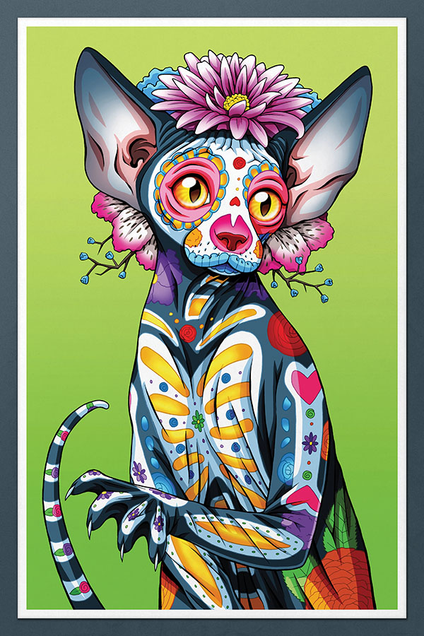 Day of the Dead Cat Spynx Art Print - 