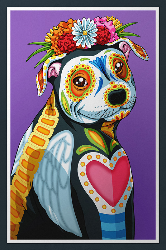 Day of the Dead Dog Pitbull Art Print - 