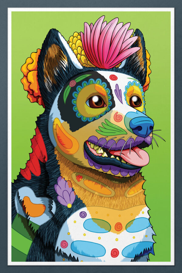 Day of the Dead Dog Blue Heeler Art Print - 