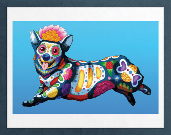 Day of the Dead Dog Running Corgi Art Print - 