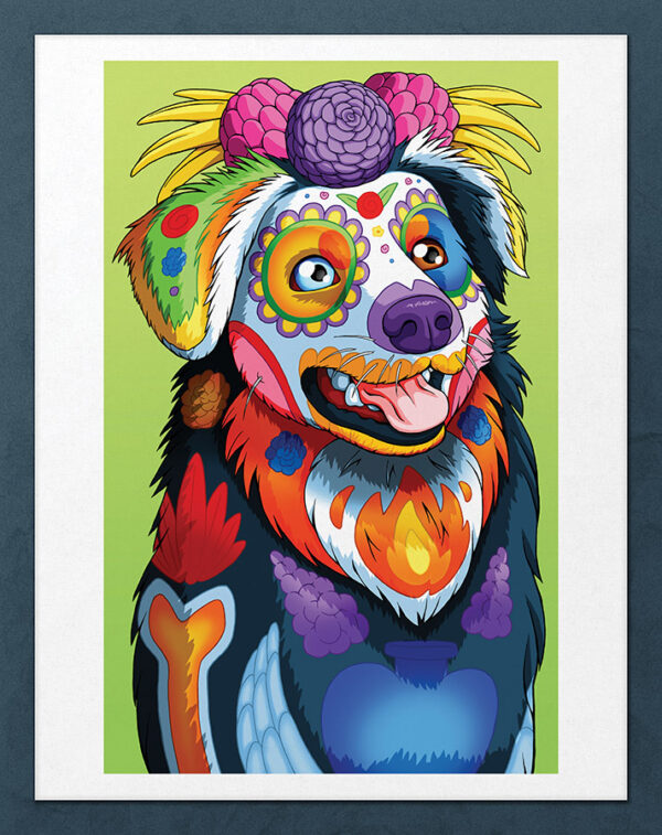 Day of the Dead Dog Australian Shepherd Art Print - 