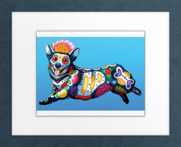 Day of the Dead Dog Running Corgi Art Print - 