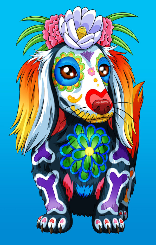 Day of the Dead Dog Long Hair Dachshund Art Print - 