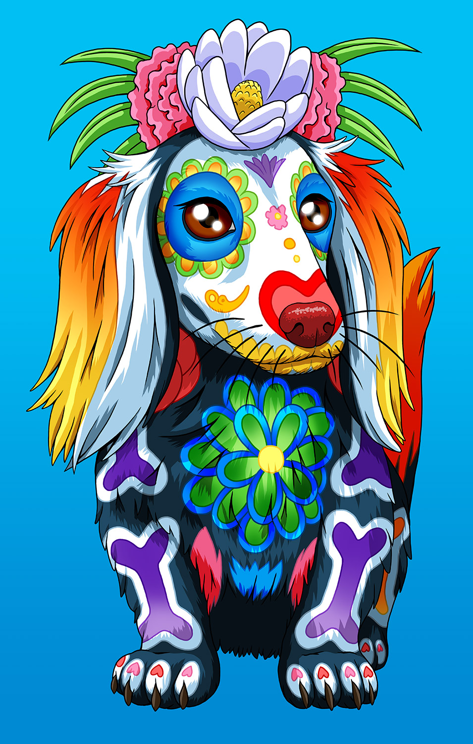 THE HOUNDS OF TINDALOS 缶バッジ ティンダロスの猟犬　レア Day of the Dead Dog Long Hair Dachshund Art Print - 