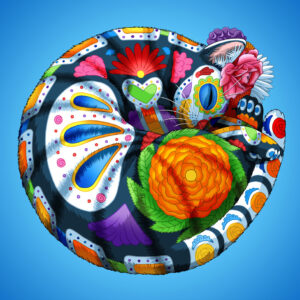 Day of the Dead Curled Up Cat Art Print - "Canela"