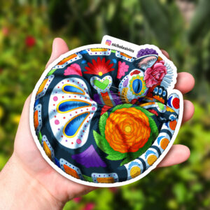 Day of the Dead Curled Up Cat Sticker - "Canela"