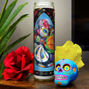 Day of the Dead Curled Up Cat Candle - "Canela"