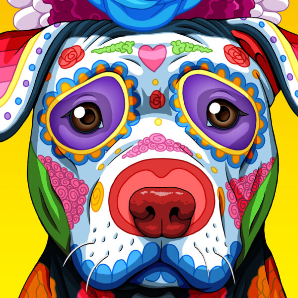 Day of the Dead Dog Sad Pitbull Art Print - 