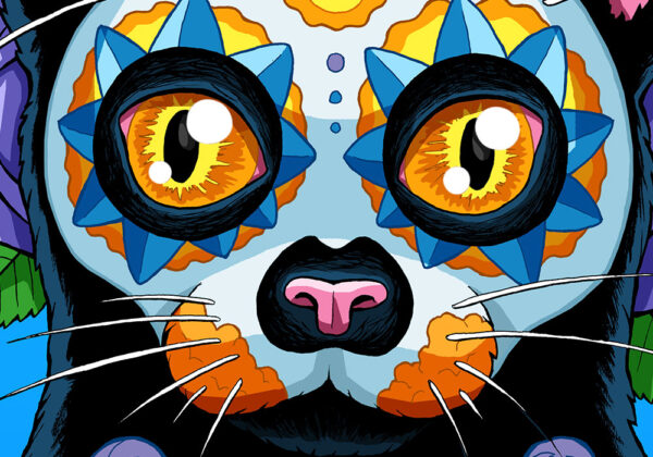 Day of the Dead Cat Astrology Art Print - 