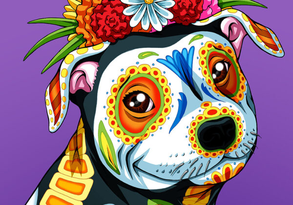 Day of the Dead Dog Pitbull Art Print - 