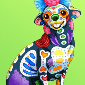 Day of the Dead Dog Happy Chihuahua Art Print - "Dola"