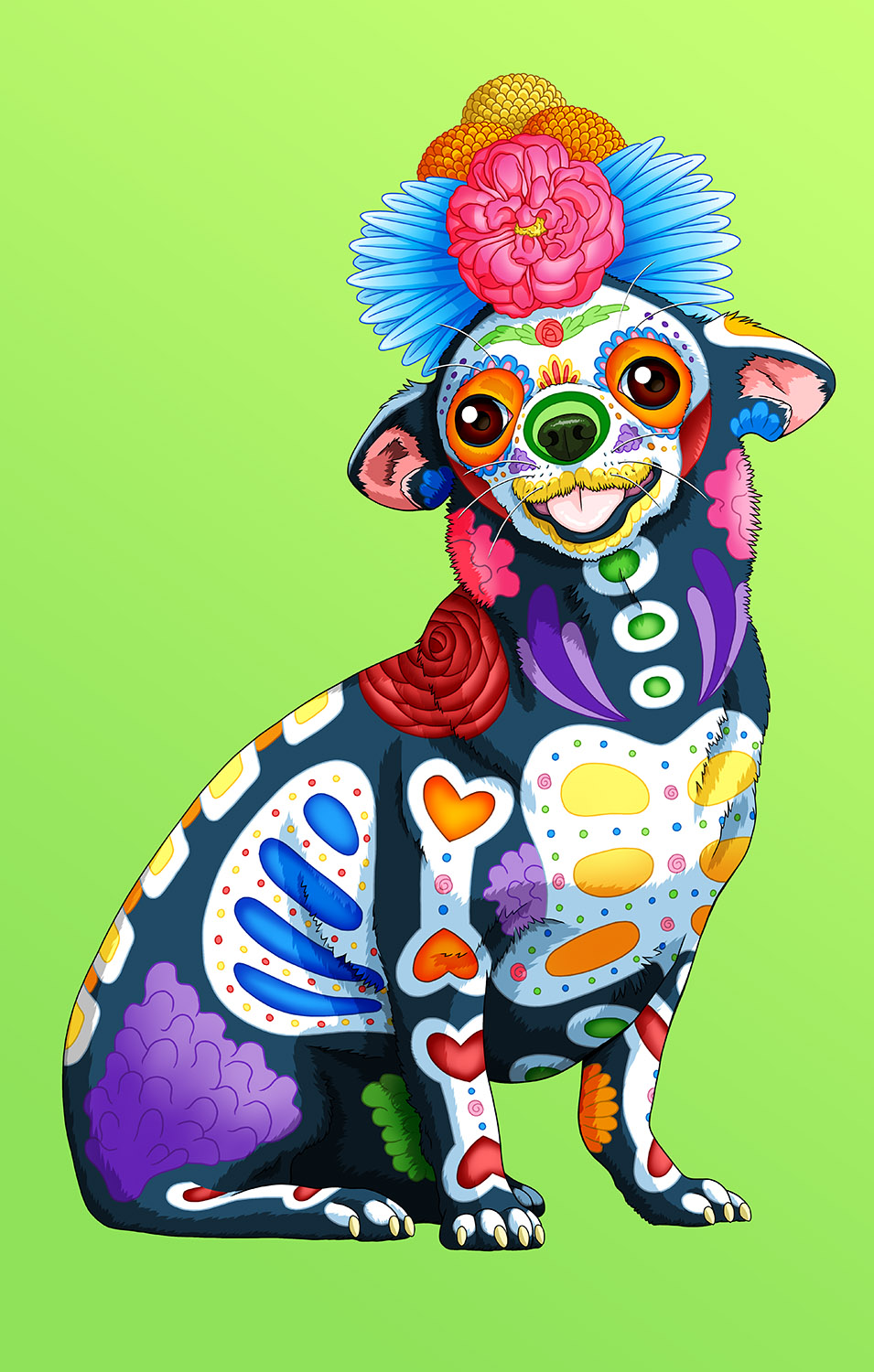 Day of the Dead Dog Happy Chihuahua Art Print - 