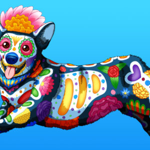 Day of the Dead Dog Running Corgi Art Print - "Ella"