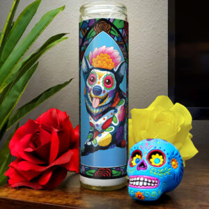 Day of the Dead Dog Running Corgi Candle - "Ella"