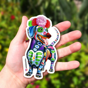 Day of the Dead Dog Happy Dachshund Sticker - "Estrella"