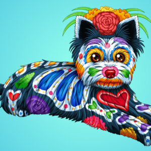 Day of the Dead Dog Yorkshire Terrier Art Print - “Filipo”