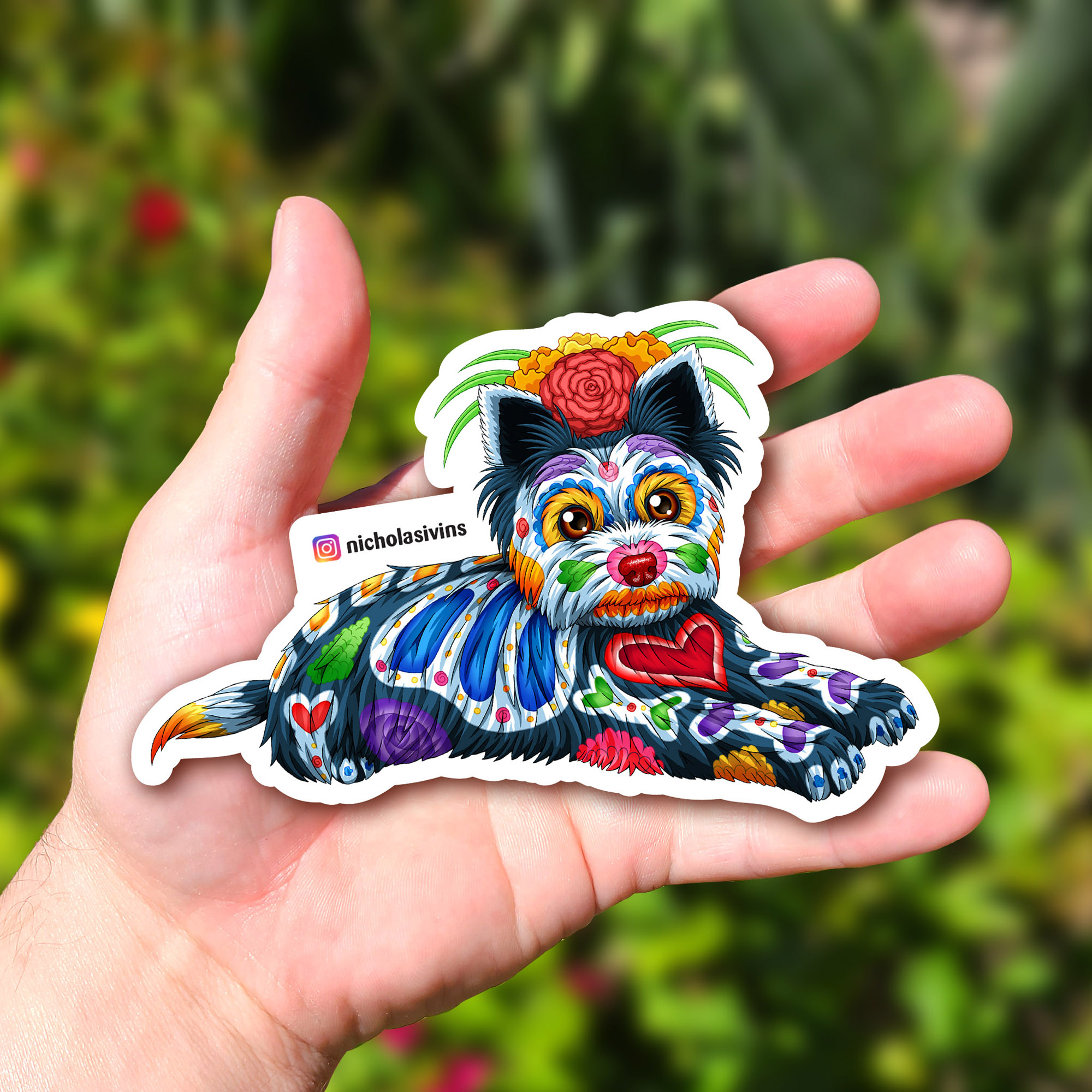 Day of the Dead Dog Yorkshire Terrier Sticker - “Filipo