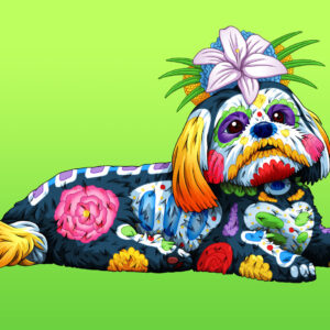 Day of the Dead Dog Shih Tzu Art Print - "Isabella"