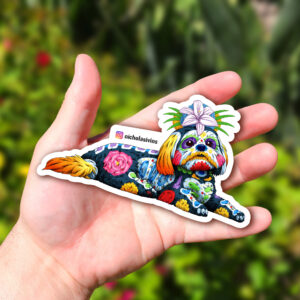 Day of the Dead Dog Shih Tzu Sticker - "Isabella"