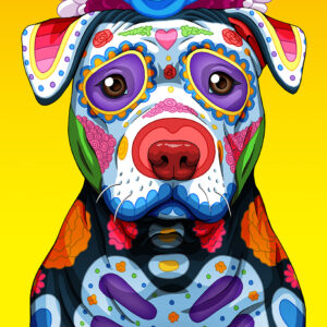 Day of the Dead Dog Sad Pitbull Art Print - "Juanito"