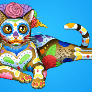 Day of the Dead Abyssinian Cat Art Print - "Leo"