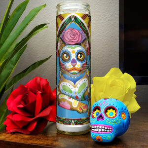 Day of the Dead Abyssinian Cat Candle - "Leo"