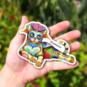 Day of the Dead Abyssinian Cat Sticker - "Leo"