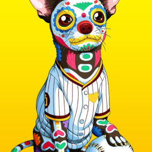 Day of the Dead Dog San Diego Baseball Chihuahua Art Print - "Nando"
