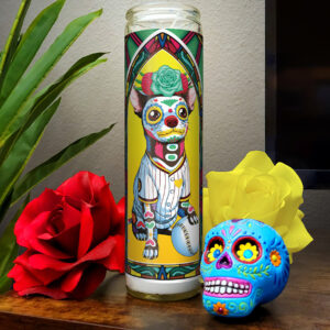 Day of the Dead Dog San Diego Baseball Chihuahua Candle - "Nando"