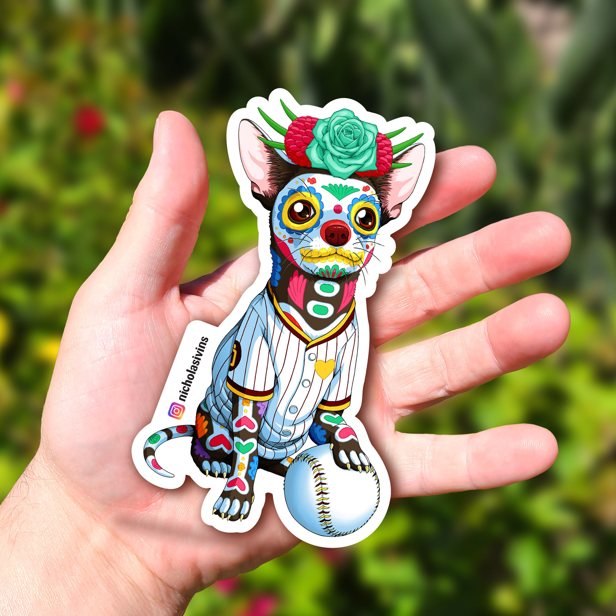 Day of the Dead Dog San Diego Baseball Chihuahua Sticker -