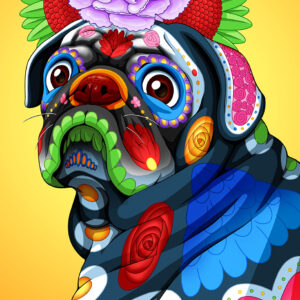 Day of the Dead Dog Pug Art Print - "Santiago"