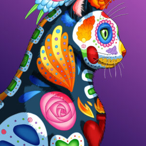 Day of the Dead Cat Profile Art Print - "Sombra"