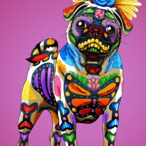 Day of the Dead Dog Pug Art Print - "Sonia"