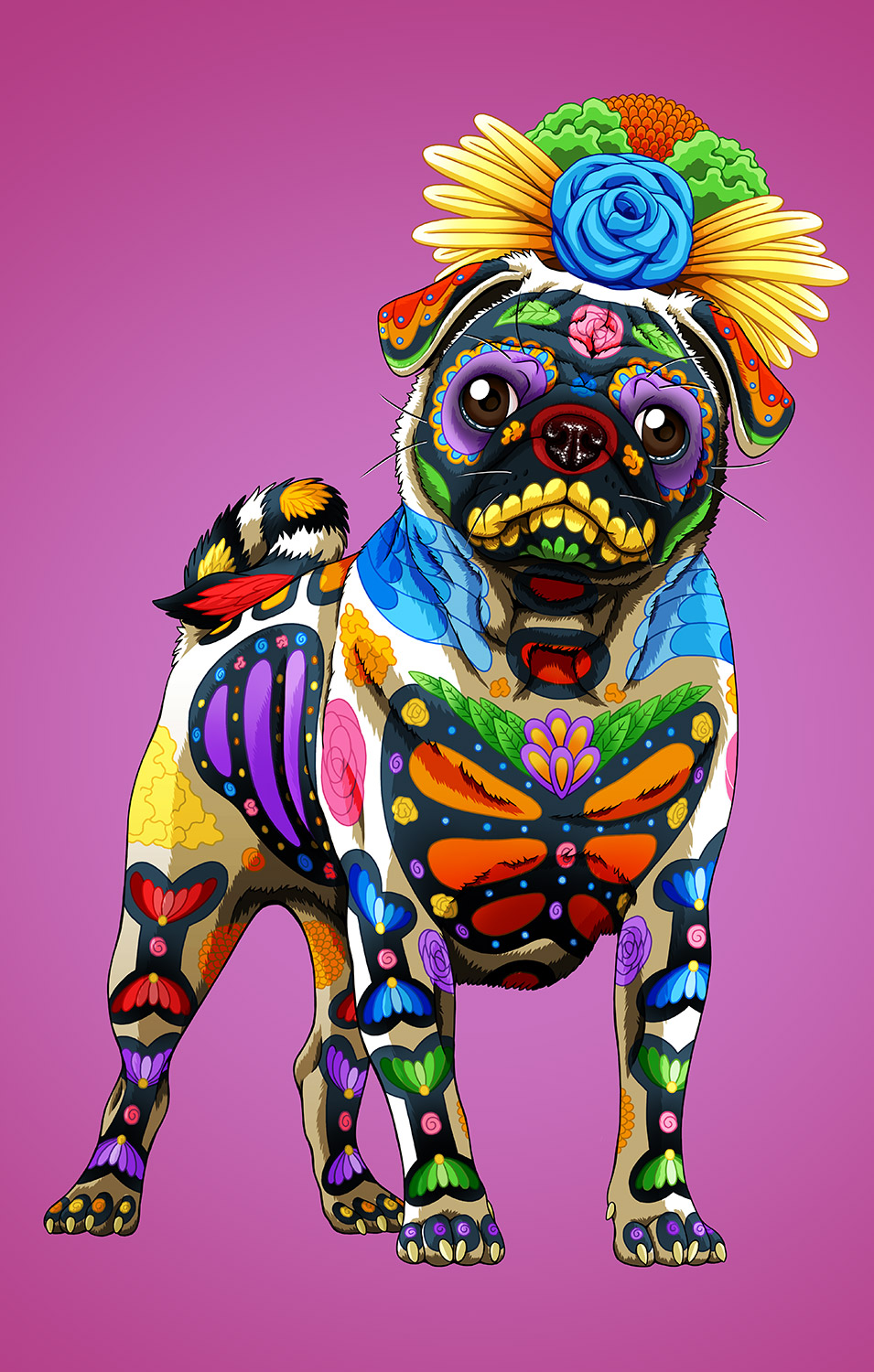Day of the Dead Dog Pug Art Print 