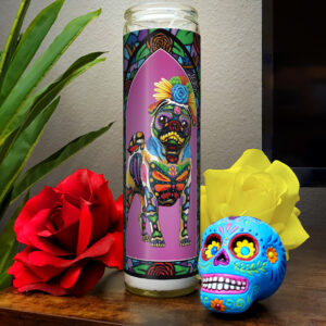 Day of the Dead Dog Pug Candle - "Sonia"