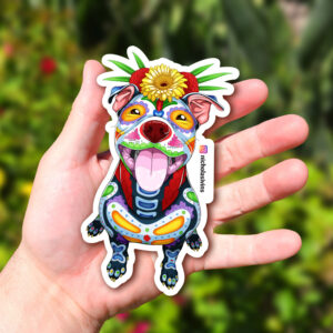 Day of the Dead Dog Happy Pitbull Sticker - "Stefania"