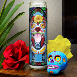 Day of the Dead Dog Happy Pitbull Candle - "Stefania"