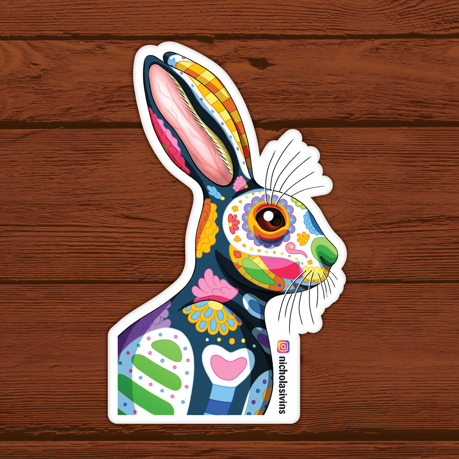 Rabbit Stickerᕱᘏ ゛専用 Day of the Dead Rabbit Sticker - “Coneja” - Nicholas Ivins