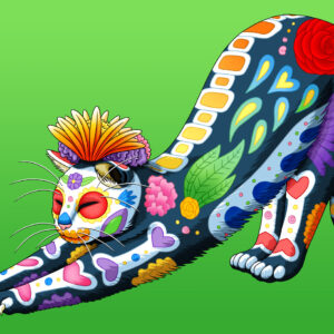 Day of the Dead Stretchy Cat Art Print - "Sueño"